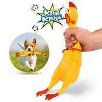 Funny Yellow Screaming Rubber Chicken Squeaky Bite Chew Dog Toys